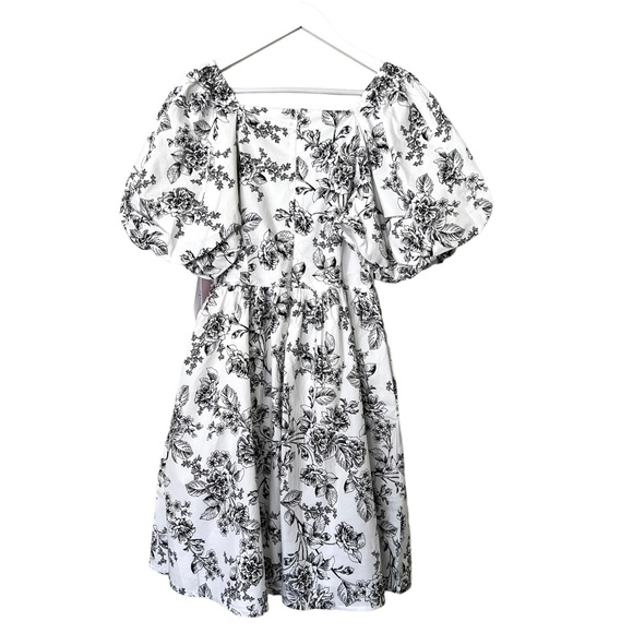 New RACHEL PARCELL Floral Poplin Fit & Flare Minidress Black White Sz 6 - Picture 9 of 15